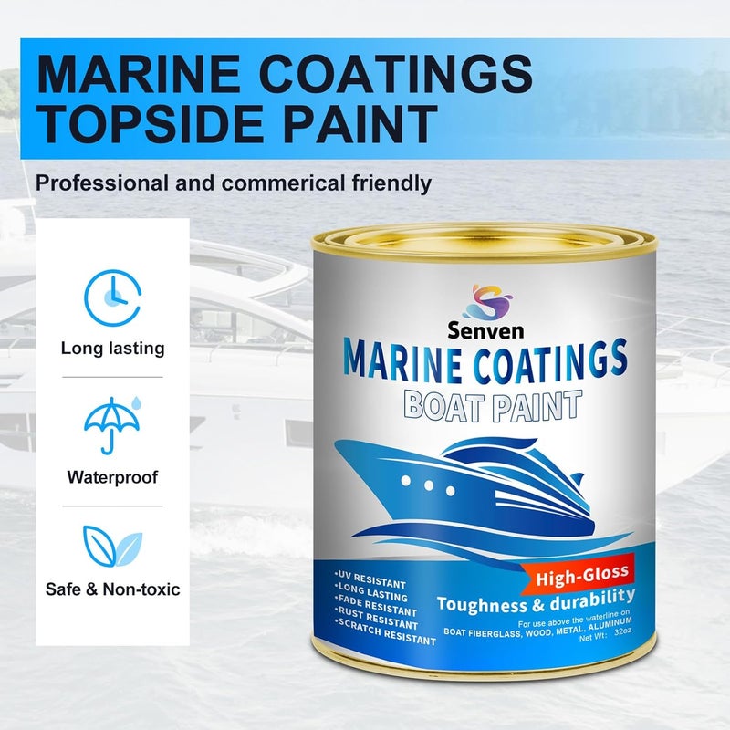 SENVEN Boat Paint 35 Oz Gloss Marine Boat Topside Bottom Enamel Paint for Boats, Wood, Fiberglass, Aluminum, Metals, Oil-Based Epoxy White Black Red Gray Blue - Image 2